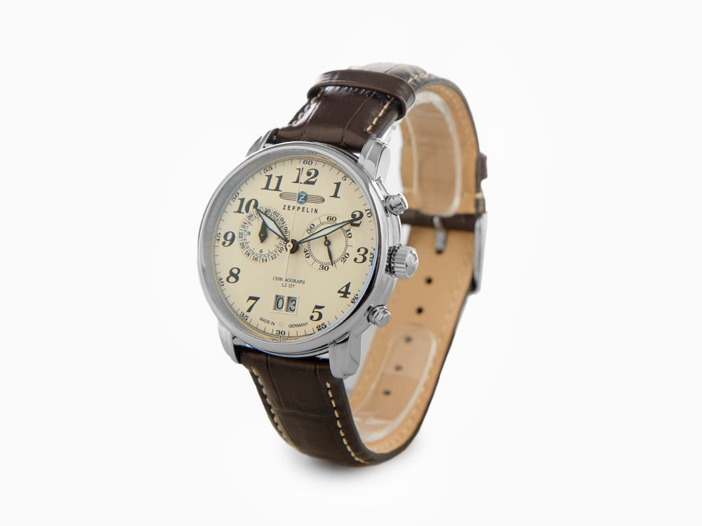 Zeppelin LZ 127 Graf Zeppelin Quartz Watch, Beige, 40 mm, Chronograph, 7684-5