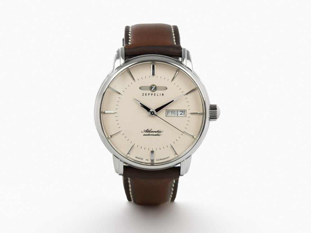 Zeppelin Atlantic Automatic Watch, Beige, 41 mm, Day and date, Leather, 8466-5