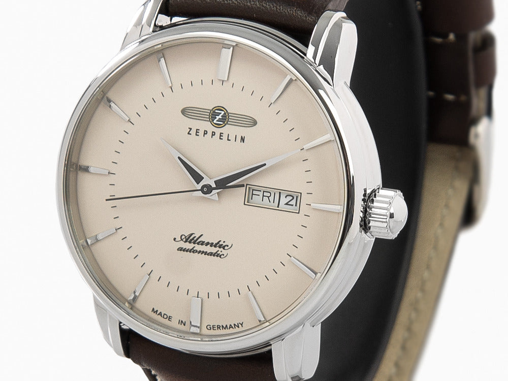 Zeppelin Atlantic Automatic Watch, Beige, 41 mm, Day and date, Leather, 8466-5