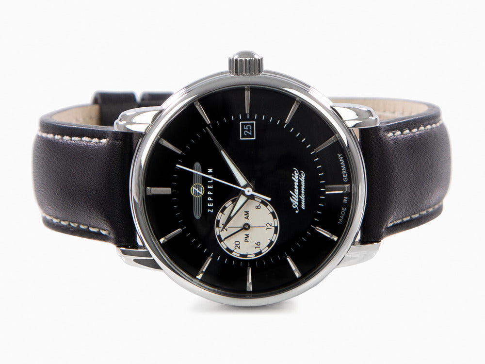 Zeppelin Atlantic Automatic Watch, Black, 41 mm, Day, Leather strap, 8470-2