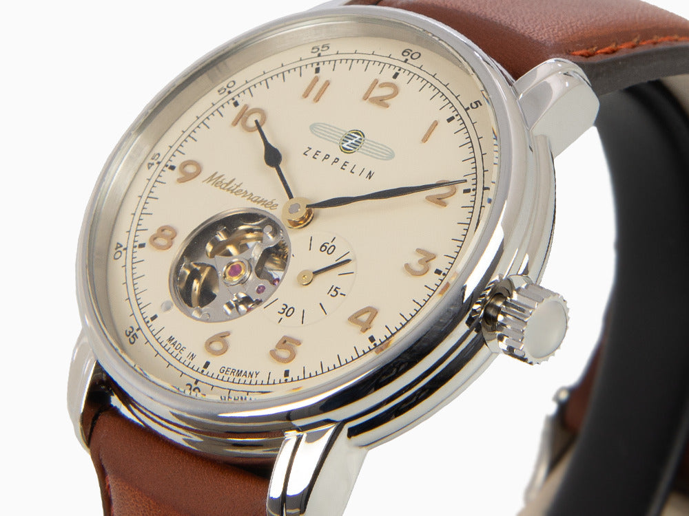 Zeppelin Méditerranée Automatic Watch with Open Heart, Beige, 40 mm, 9666-5