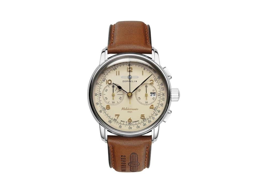 Zeppelin Méditerranée Chrono Quartz Watch, Beige, 40 mm, Day, 9670-5