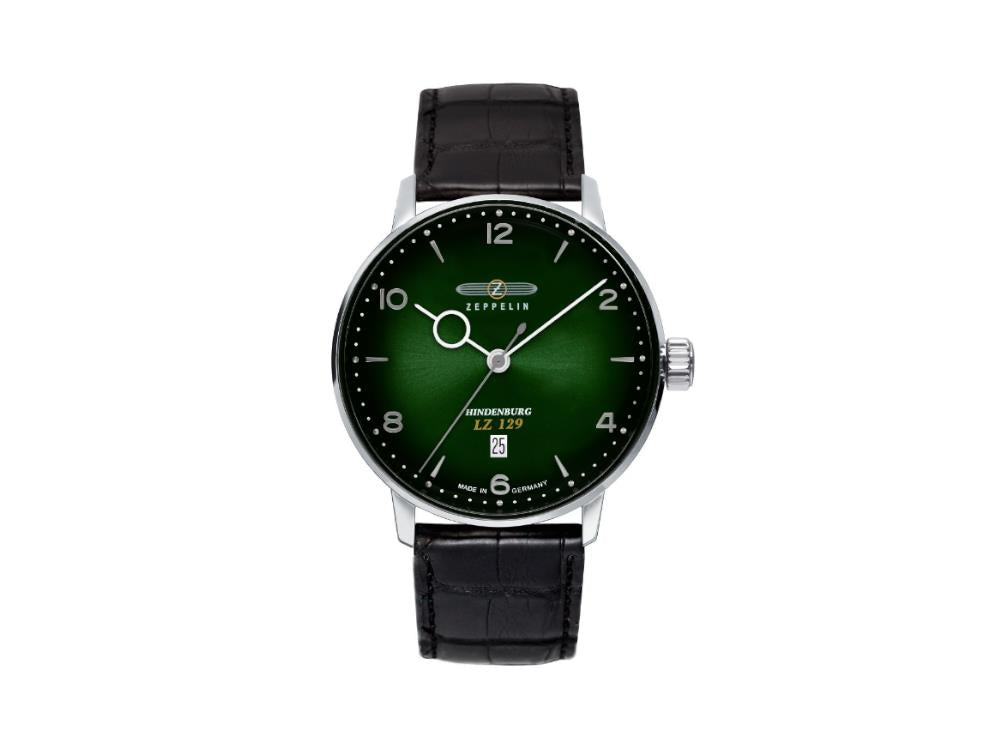 Zeppelin LZ 129 Hindenburg Quartz Watch, Green, 40 mm, Day, Leather, 8048-4