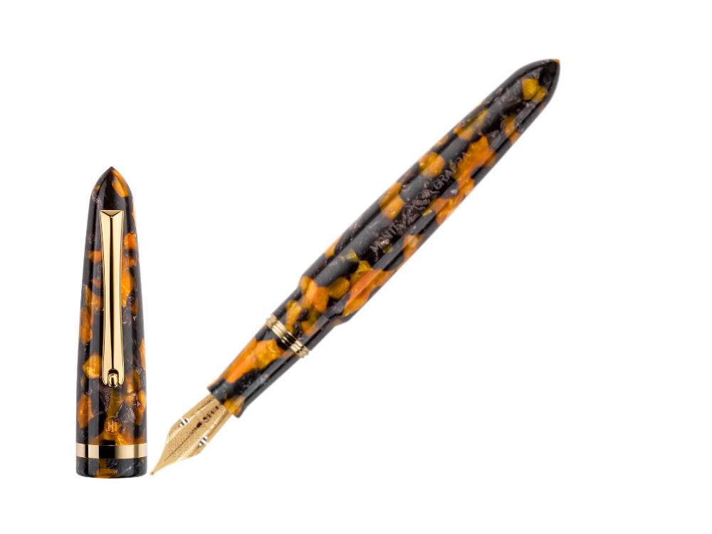 Montegrappa Venetia Havana Amber Fountain Pen, 14k Gold Flex, ISVEN-XO