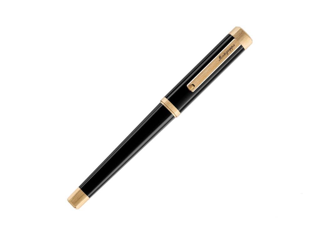 Montegrappa Quattro Fountain Pen, Gold plated, 14k Gold, Black, ISZ4I-4Y