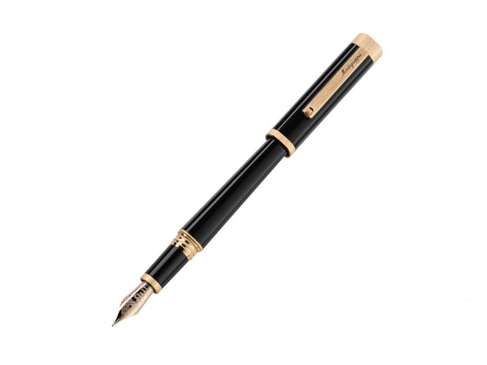 Montegrappa Quattro Fountain Pen, Gold plated, 14k Gold, Black, ISZ4I-4Y