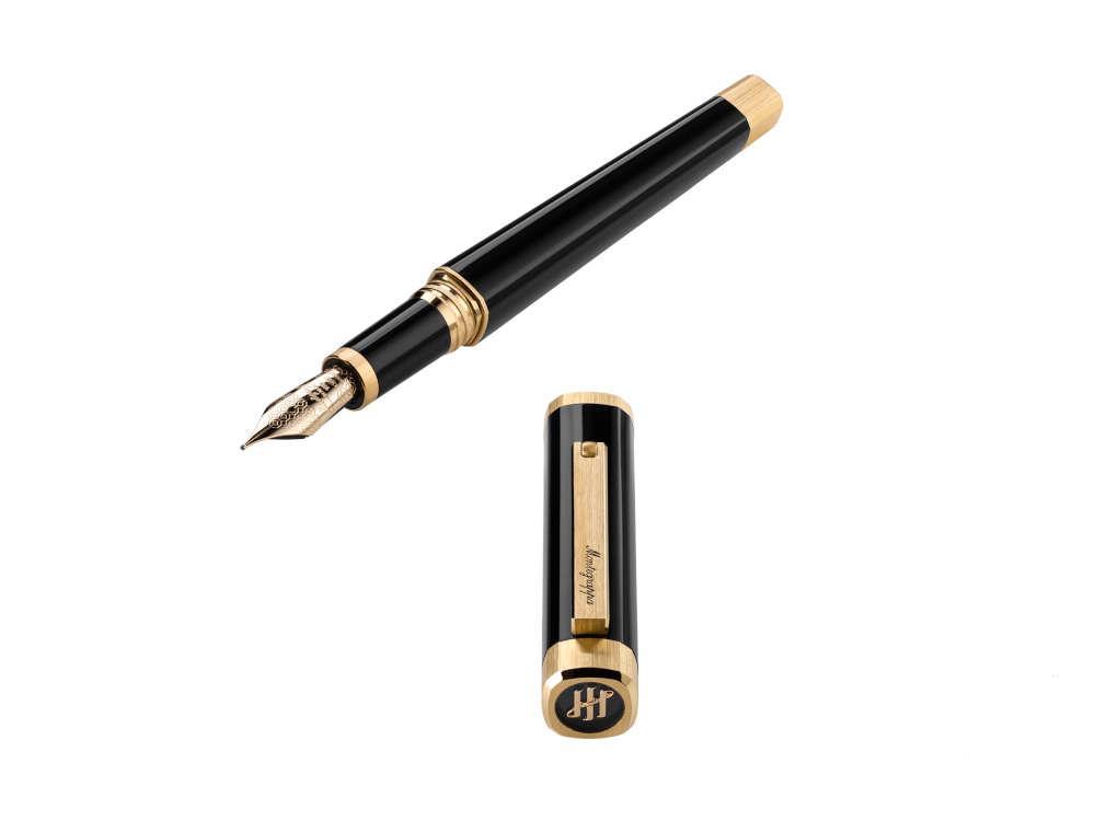 Montegrappa Quattro Fountain Pen, Gold plated, 14k Gold, Black, ISZ4I-4Y