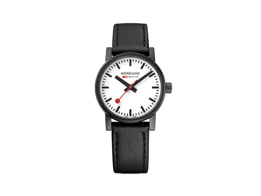 Mondaine SBB Evo2 Quartz Watch, PVD, White, 30mm, Leather strap, MSE.30111.LB