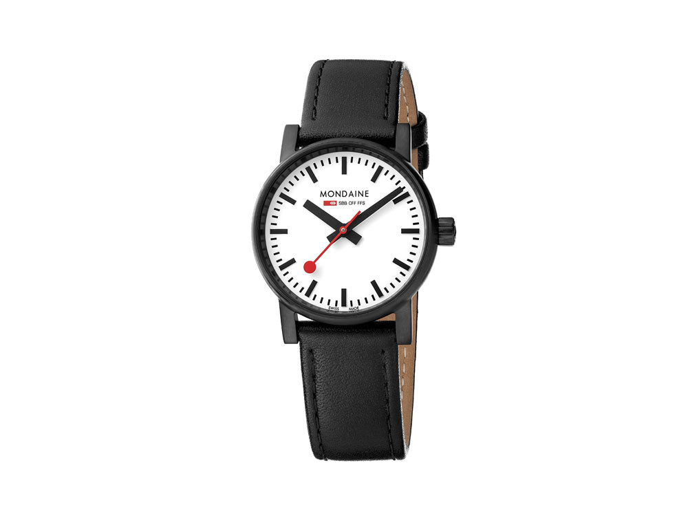 Mondaine SBB Evo2 Quartz Watch, PVD, White, 30mm, Leather strap, MSE.30111.LB