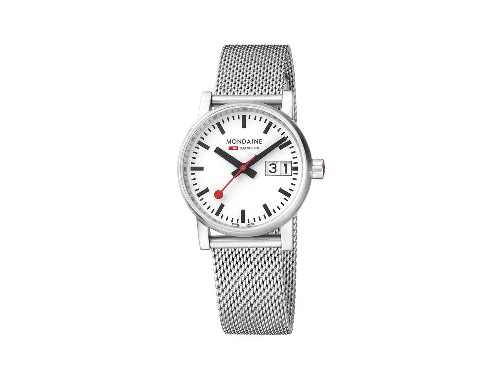 Mondaine SBB Evo2 Quartz Watch, White, 30mm, Day, MSE.30210.SM