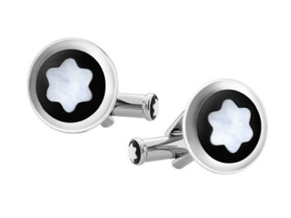 Montblanc Iconic Cufflinks, Steel, Mother of pearl, Polished, Black, 123810