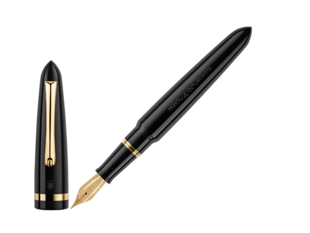 Montegrappa Venetia Fountain Pen, Black, Gold plated, 14k Gold, ISVEN-4C