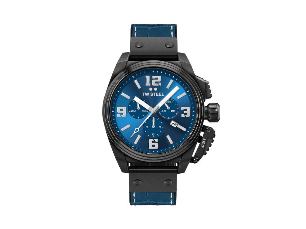 TW Steel Canteen Quartz Watch, Blue, 46 mm, Leather strap, 10 atm, TW1016