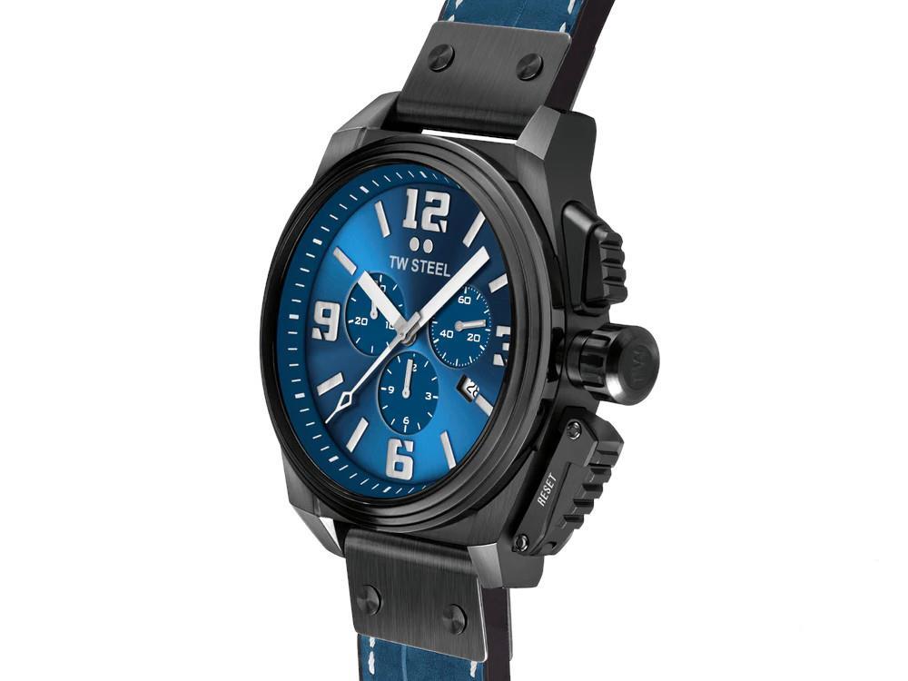 TW Steel Canteen Quartz Watch, Blue, 46 mm, Leather strap, 10 atm, TW1016