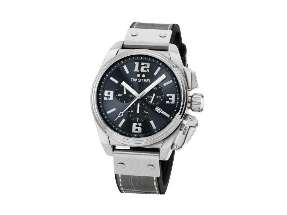 TW Steel Canteen Quartz Watch, Grey, 46 mm, Leather strap, 10 atm, TW1013