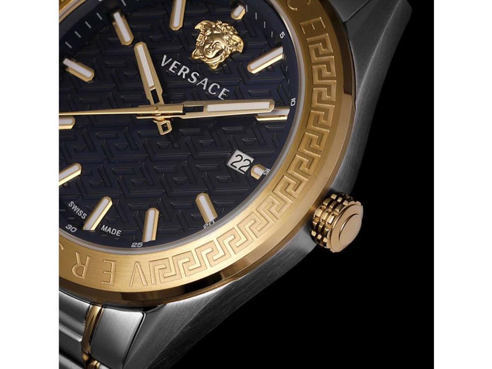 Versace V-Code Quartz Watch, PVD Gold, Blue, 42 mm, Sapphire Crystal, VE6A00523