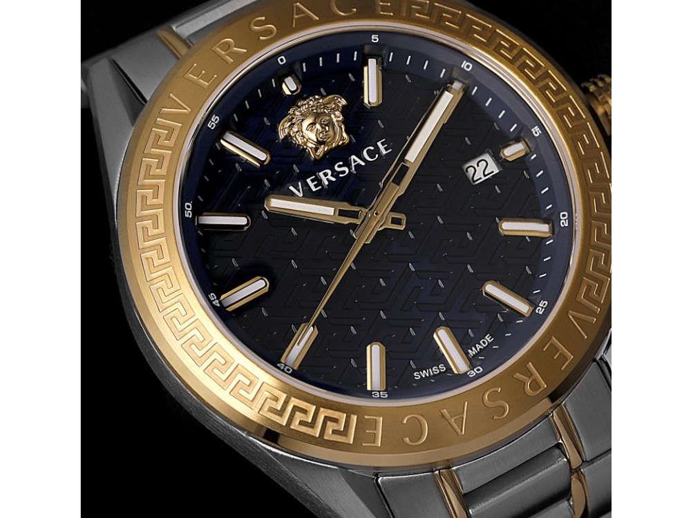 Versace V-Code Quartz Watch, PVD Gold, Blue, 42 mm, Sapphire Crystal, VE6A00523