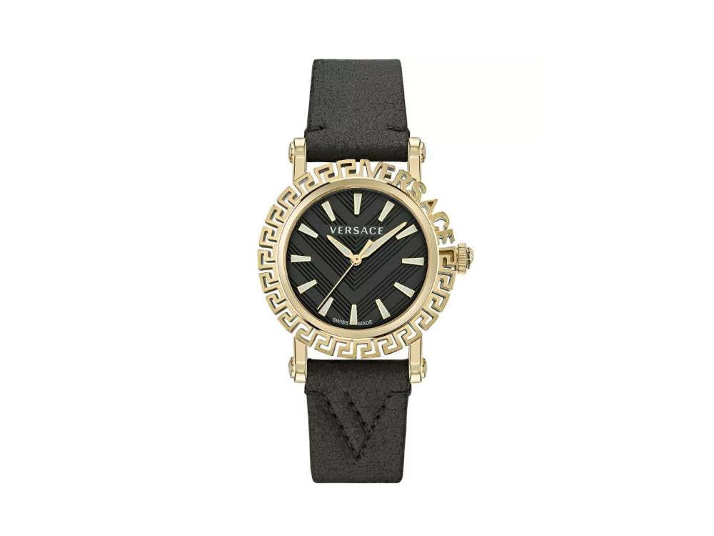 Versace Greca Glam Quartz Watch, PVD Gold, Black, 40mm, VE6D00223