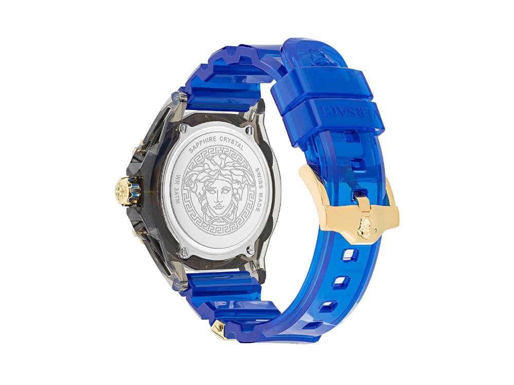 Versace Icon Active Indiglo Quartz Watch, Polycarbonate, Blue, 43 mm, VE6E00323