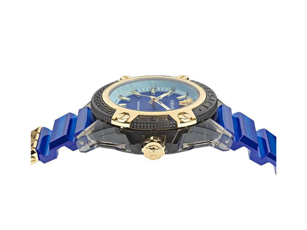 Versace Icon Active Indiglo Quartz Watch, Polycarbonate, Blue, 43 mm, VE6E00323