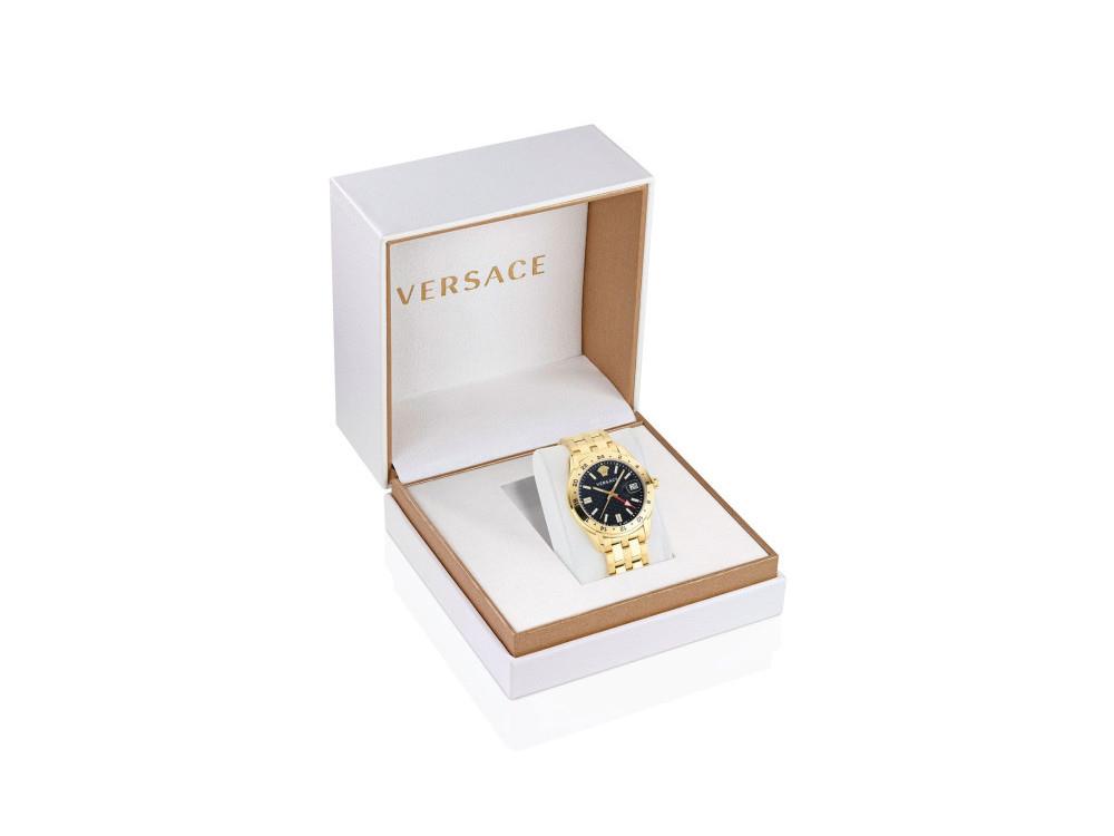 Versace Greca Time GMT Quartz Watch, PVD Gold, Black, 41 mm, VE7C00723