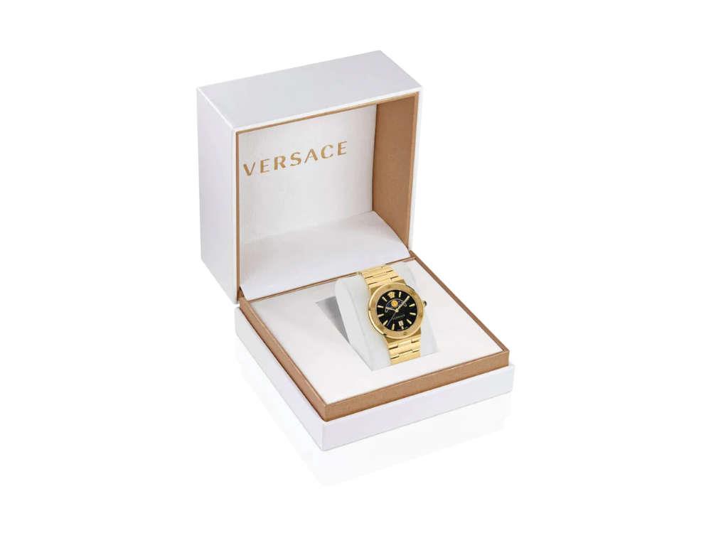 Versace Greca Logo Moonphase Quartz Watch, PVD Gold, Black, 38 mm, VE7G00323