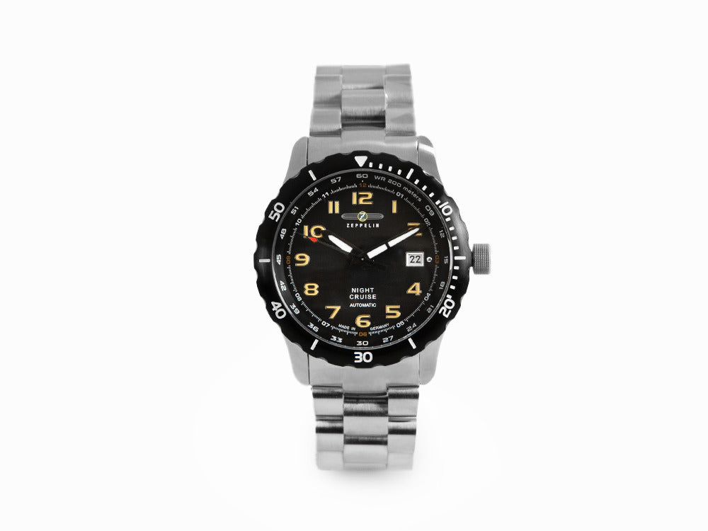 Zeppelin Night Cruise Automatic Watch, Black, 42 mm, Steel bracelet, 7264M-5