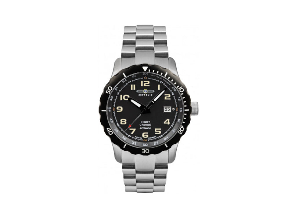 Zeppelin Night Cruise Automatic Watch, Black, 42 mm, Steel bracelet, 7264M-5