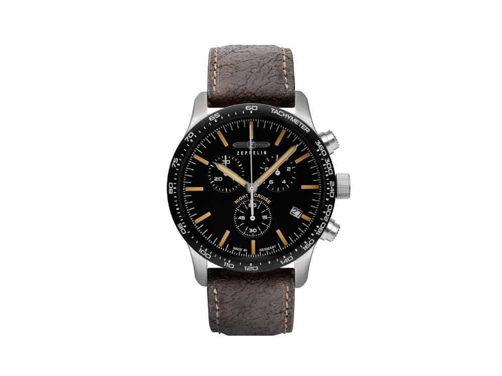 Zeppelin Night Cruise Quartz Watch, Black, 42 mm, Chronograph, Day, 7296-2